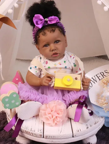 Vista 6 de HOOMAI - Muñeca imitación de bebé real, con cuerpo suave de 22.8 pulgadas, muñeca realista de niña afroamericana