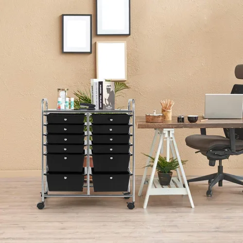 Vista 2 de RELAX4LIFE Carrito de almacenamiento con ruedas de 12 cajones, carrito de utilidad con ruedas para herramientas de papel, suministros de arte