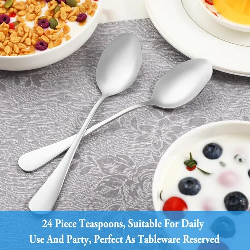 Vista 7 de Juego de 24 cucharaditas, juego de cucharas de té de acero inoxidable de grado alimenticio, cucharas pequeñas duraderas, cuchara de postre de metal