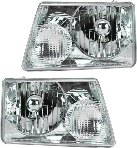 Vista 213 de TRQ Juego de Conjunto de Ensamble de Faros de 2 Piezas de Desempeño Halógeno con Marco Cromado Conductor y Lado del Pasajero Compatible con Mercedes