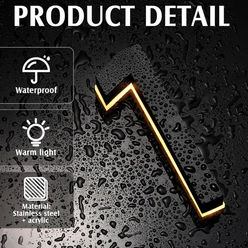 Vista 6 de ROCEEI Número de casa LED retroiluminado de 8 pulgadas 0-9 para exterior, impermeable, acero inoxidable, número de dirección de casa, grande