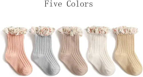 Vista 2 de Calcetines con volantes para bebés y niñas calcetines casuales de algodón para niños pequeños 0-8T