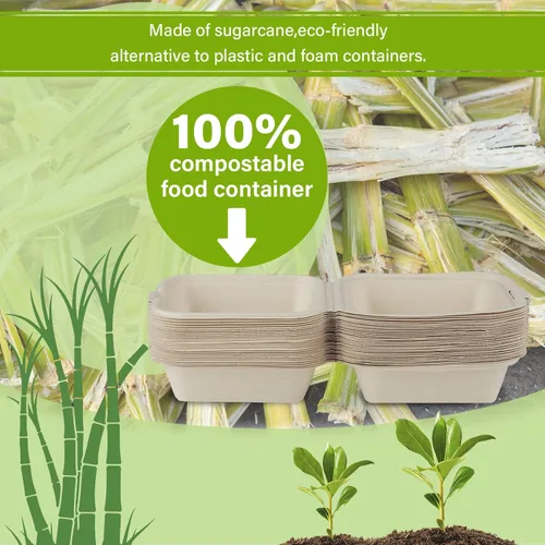 Vista 4 de greensight Contenedor de comida compostable para llevar de 6 x 6, paquete de 100 recipientes desechables de almeja para alimentos, cajas