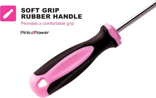 Vista 2 de Pink Power Magnetic Screwdriver Set - 6 Piece Phillips Head and Flat Head Hand Pink Tool Set for Women & Ladies - Insulated Screwdriver Kit with