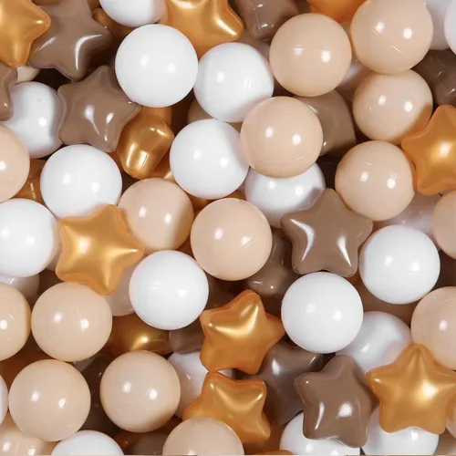 Vista 9 de Pelotas de Corral de Bolas Realhaha 50 100 200 500, Formas de Estrella para Bebés Niños Parque Infantil Bolas de Plástico para Bebés Piscina