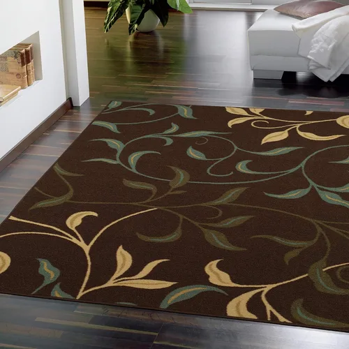 Vista 26 de Ottomanson, colección OttoHome, tapete para corredor con diseño azul claro y damasco (antiderrapante), parte trasera de goma Floral Beige
