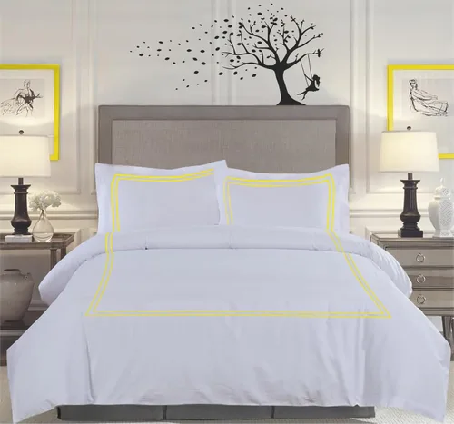 Vista 47 de BedDecor Lujoso juego de funda de edredón de algodón egipcio de 400 hilos, 1 pieza con hermoso bordado de 2 rayas