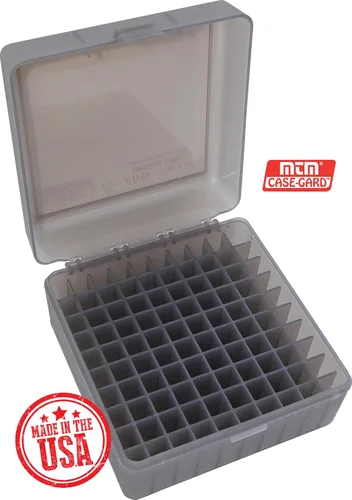 Vista 2 de MTM 243 Caja para 100 municiones redondas de rifle, con tapa, para calibre .308 Win, velocidad 22-250., Transparente, M