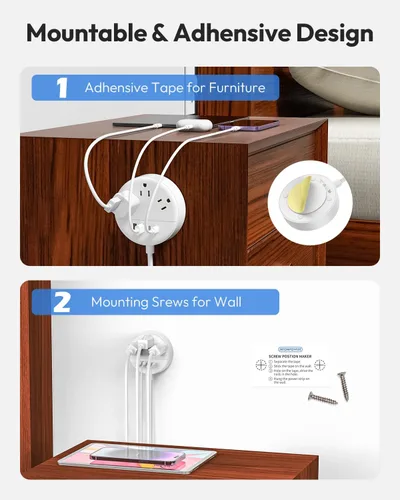 Vista 4 de NTONPOWER - Cable de extensión de 25 pies, enchufe plano con 4 puertos USB (2 USB C), montado, cable de extensión de 25 pies de largo con múltiples