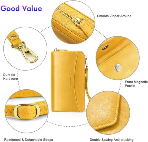 Vista 5 de nuoku Cartera RFID para mujer, bolso cruzado con cremallera alrededor de 2 correas