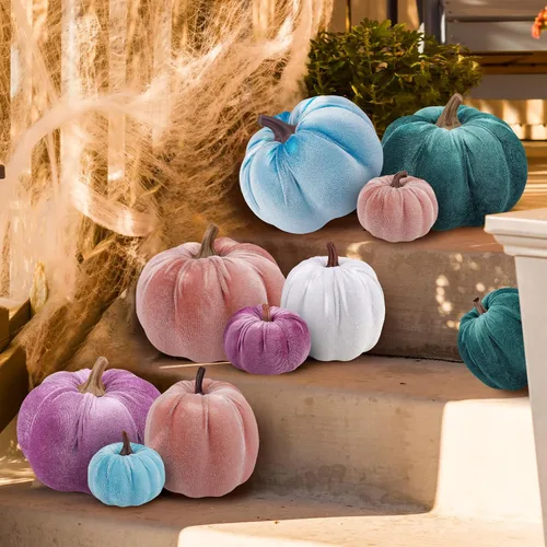 Vista 9 de 12 calabazas artificiales de terciopelo para Halloween, color Negro