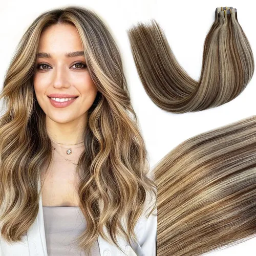 Vista 21 de Extensiones de cabello humano real con cinta, 20 piezas de cabello Remy invisible de doble cara, extensiones de cabello Remy con cinta adhesiva