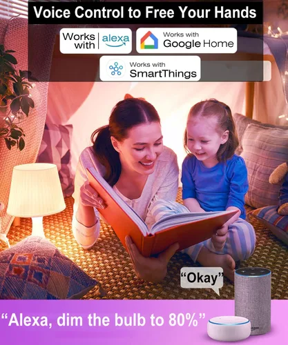 Vista 3 de Vinaco Bombilla LED inteligente A19 de 9 W, 800 lm, equivalente a 60 W, bombilla RGB que cambia de color, funciona con Alexa y Google Assistant