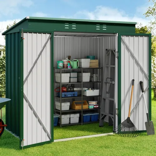 Vista 13 de Gizoon Cobertizo de almacenamiento al aire libre de 5' x 3' con puerta con cerradura única, cobertizo de metal galvanizado con ventilación de aire