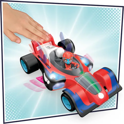 Vista 6 de PJ Masks Animal Power Flash Cruiser, auto de juguete de conversión con luces, sonidos y figura de acción, juguetes de superhéroe, juguetes