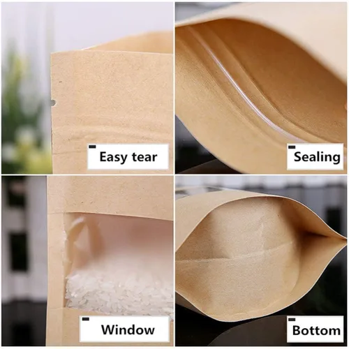 Vista 5 de 50 bolsas de papel kraft con ventana de pie, con sello Ziplock, bolsa de papel resellable grande para almacenamiento de alimentos, 1 oz, 3.5 x 5.5