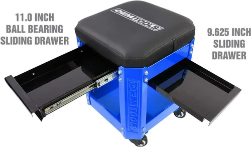 Vista 2 de OEMTOOLS 24996 Asiento Creeper de Taller Azul, Taburete con Ruedas con Almacenamiento de Herramientas, Taburete de Mecánico para Trabajo de Garaje