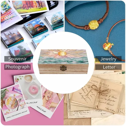 Vista 5 de Sunset Ocean Waves Wooden Storage Box with Hinged Lock,Decorative Handmade Keepsake Jewelry Chest, Elegant Retro Decor Boxes, Compact Organizer Box