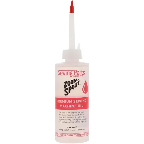 Aceite Premium para Máquina de Coser con Engrasador de Pico Zoom | 4 FL OZ de Aceite Blanco Lirio Inoxidable con Boquilla Telescópica Flexible,