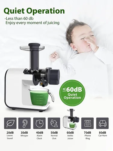 Vista 7 de Aeitto Slow Juicer, Cold Press Juicer, BPA Free Juicer Machines Easy to Clean,Cold Press Juicer with Quiet Motor & Reverse Function, Masticating