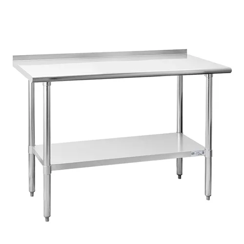 Vista 33 de Mesa de acero inoxidable para preparación y trabajo, con ruedas giratorias, mesa resistente, comercial NSF, con estante inferior y protector