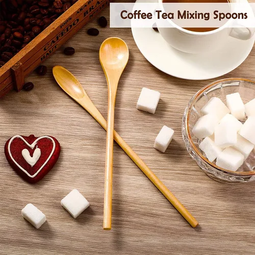 Vista 5 de 4 cucharas de café de madera, cuchara de madera pequeña, cuchara de mango largo para remover la cocina