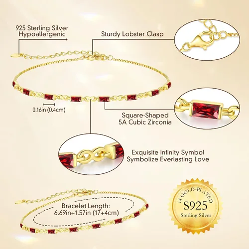 Vista 4 de CDE Pulseras de plata de ley 925 con piedra natal para mujer, delicada pulsera de tenis infinito con dije de eslabones simples, cumpleaños