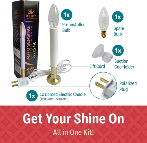 Vista 3 de Holiday Joy - 1 paquete de velas navideñas para ventana con sensor de atardecer a amanecer con cable eléctrico - Candelabros eléctricos de 9