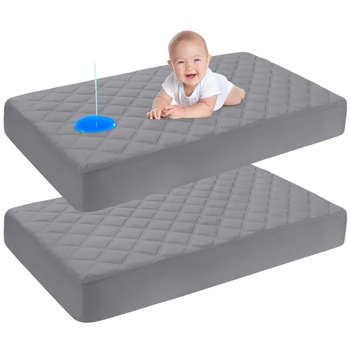 Yoofoss Protector de colchón impermeable para cuna, paquete de 2, funda acolchada para colchón de cuna, ultra suave y transpirable, lavable a
