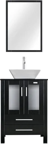 Vista 18 de eclife Tocador de Baño Moderno de 24" Combo Lavabo Gabinete Independiente con Puerta de Cierre Suave, Sin Lavabo de Recipiente, Grifo, Desagüe