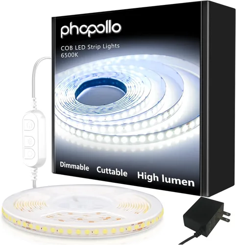 Vista 8 de PHOPOLLO Tira de luces LED blancas de 16.4 pies, tira de luces LED regulable de 6500K de luz blanca diurna, 300 LED, luces LED flexibles