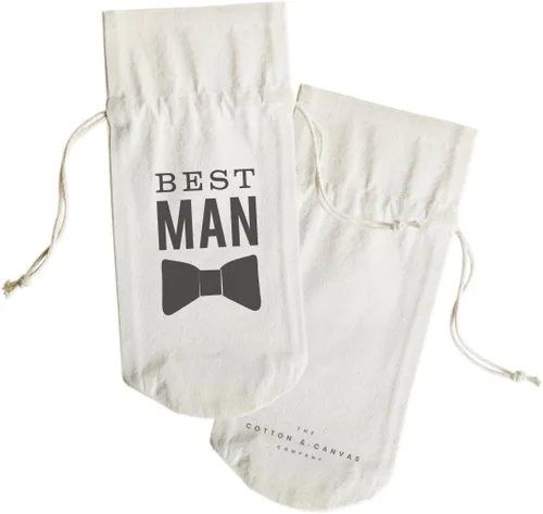 Vista 2 de The Cotton & Canvas Co. Bolsa de vino de Best Man, cubierta de botella, regalo de fiesta nupcial y bolsa de regalo