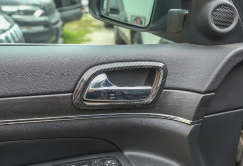 Vista 6 de ABS manija de puerta interior tazón decoración anillo cubierta para Jeep Grand Cherokee 2017 Up (fibra de carbono)
