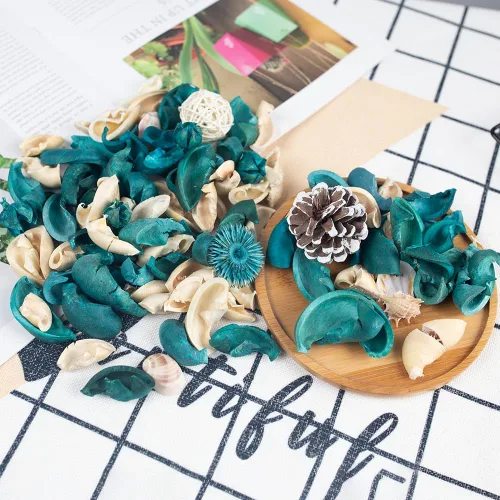 Vista 3 de DomeStar Bolsa de popurrí de concha de mar, relleno de cuenco de popurrí de flores secas perfumadas de brisa oceánica, relleno de jarrón turquesa