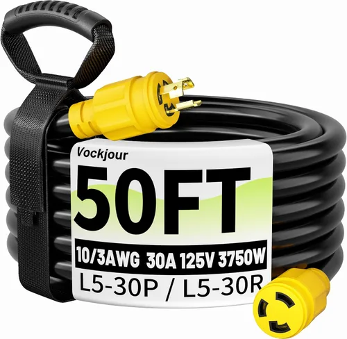 Vockjour Cable de extensión de generador de 30 amperios L5-30P/L5-30R de 50 Amarillo