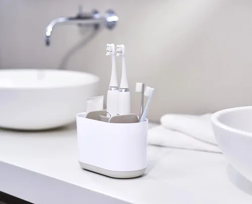Vista 5 de Joseph Joseph Duo - Soporte desmontable para cepillos de dientes, compatible con cepillos de dientes manuales y eléctricos, organizador de baño
