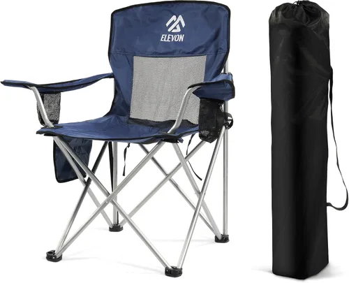 Vista 17 de Silla de camping Elevon, silla plegable portátil al aire libre con brazos, soporte para tazas y bolsa de transporte