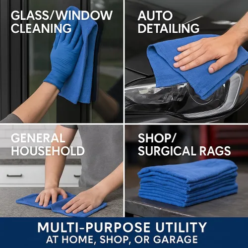 Vista 4 de Hi-Tech Toallas de algodón azul – Paquete a granel de 10 libras caja para limpieza de ventanas, toallas de algodón Huck para uso en tienda