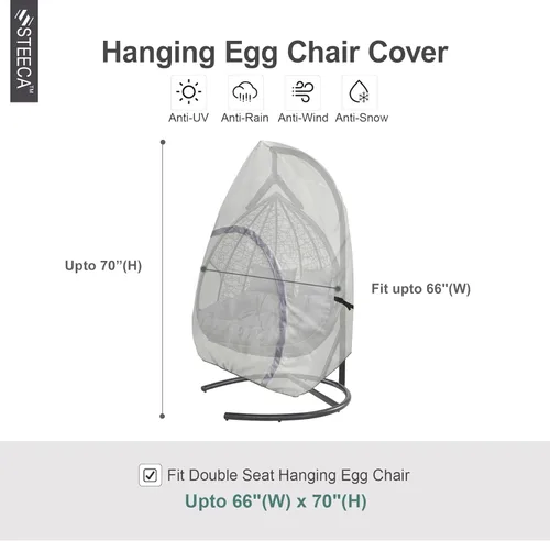 Vista 2 de Funda para silla de huevo colgante para patio, silla de mimbre impermeable para exteriores con funda de soporte, asiento doble