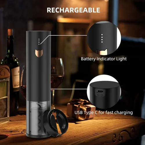 Vista 6 de Regalos de vino - Abridor de vino eléctrico - Sacacorchos automático recargable - Sacacorchos eléctrico inalámbrico - Abridor de botellas de vino