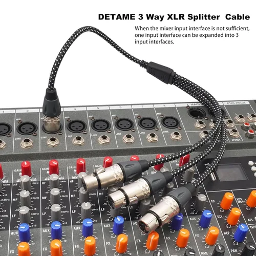 Vista 5 de Cable divisor en Y de 3 pines XLR macho a 3 hembras, divisor XLR de 3 vías, 1 macho a 3 hembras, micrófono de audio de tres entradas y una salida, 2