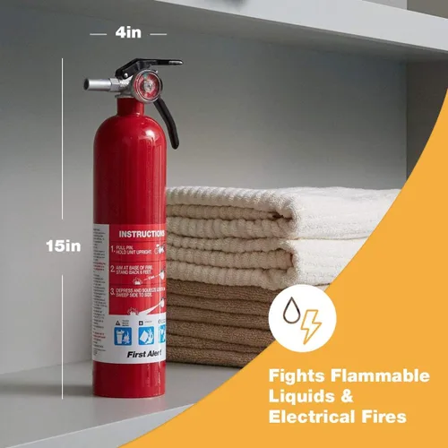 Vista 6 de First Alert Extintor de incendios para el hogar, unidad estándar recargable de cumplimiento, clasificación UL 1-A:10-B:C, HOME1, rojo, 1 paquete