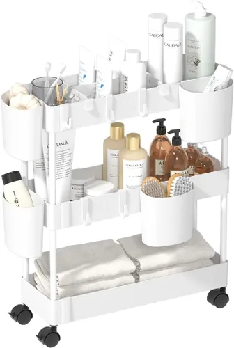 VANDHOME Carrito de almacenamiento delgado de 3 niveles con ruedas, organizador multifunción, carrito deslizante para cocina, baño, lugares