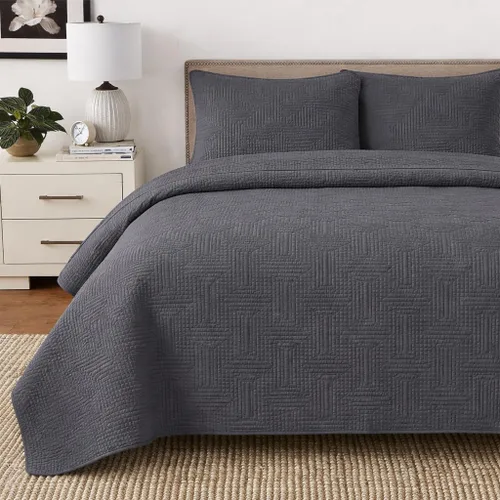Vista 19 de Cozy Line Home Fashions - Juego de edredón de cama de algodón 100% Victoriano con medallón sólido blanco, matelassé, grabado, reversible, ligero