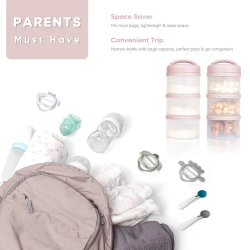 Vista 4 de Dispensador apilable de fórmula Termichy, contenedor portátil de leche en polvo, 2 paquetes, rosa claro