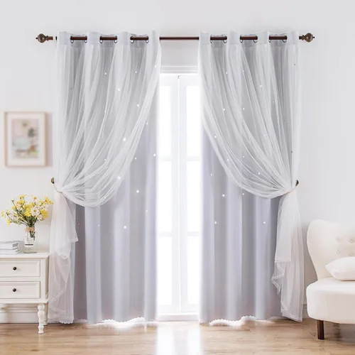 Vista 14 de indistar Cortinas opacas con recortes de estrellas para dormitorio de niña, cortinas de oscurecimiento para habitación de bebé, cortinas para Negro