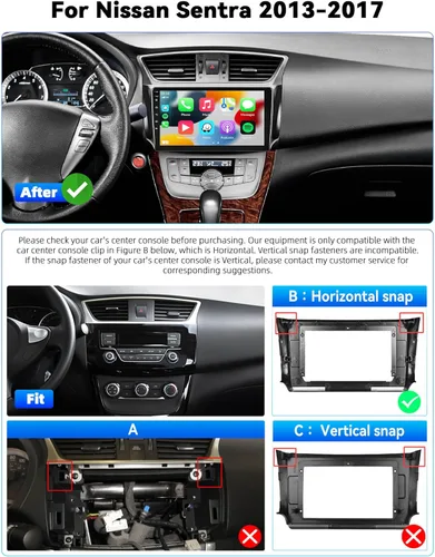 Vista 3 de 2G+64G para Nissan Sentra 2013-2017 Radio Android 13 Estéreo de coche con Apple CarPlay Android Auto Mirror Link Bluetooth 10.1 pulgadas HD pantalla