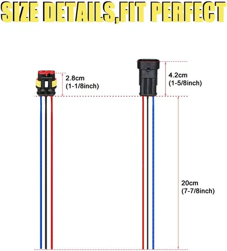 Vista 2 de HIFROM Kit de 10 pines macho y hembra para coche, impermeable, conectores eléctricos, kit de enchufe con cable de 7.9 in calibre AWG marino