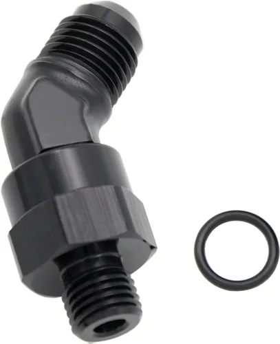 Vista 6 de Adaptador de riel de bomba de combustible macho de aluminio de radio de alto flujo 45 grados 6AN macho a 4AN macho con junta tórica AN4 ORB, negro