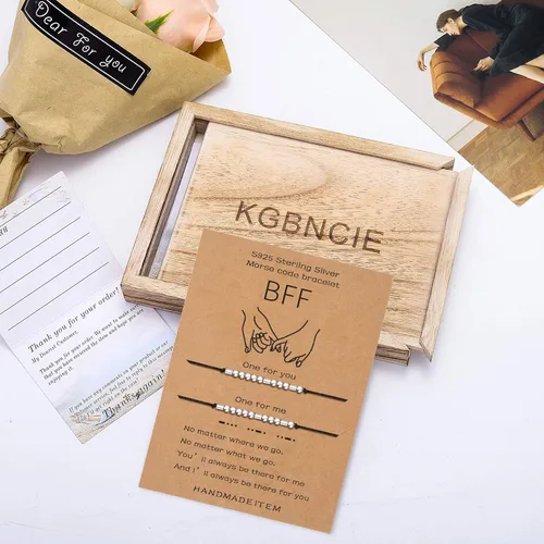 Vista 4 de KGBNCIE Bad Ass - Pulsera con código morse, regalo para ella, cuentas de plata de ley en cordón de seda, regalo inspirador para ella